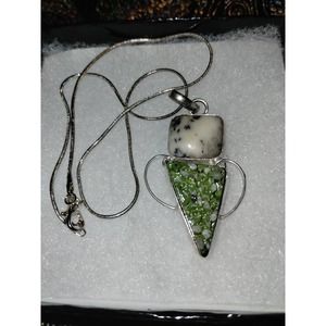 Beautiful natural stone sterling silver long chain necklace